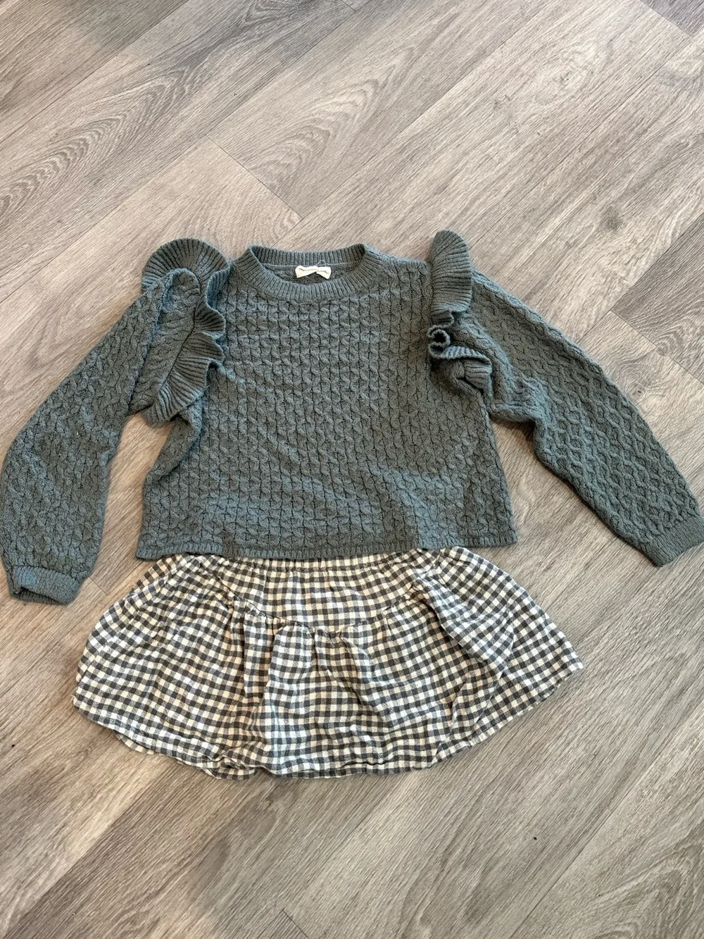 Rylee + Cru Textured Ruffle Sweater in Slate Gray